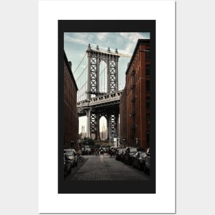 Famous view of the Manhattan Bridge from Washington Street in Dumbo, Brooklyn, New York City, USA Posters and Art